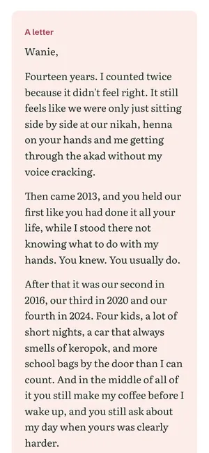 Screenshot of a sample page: a letter