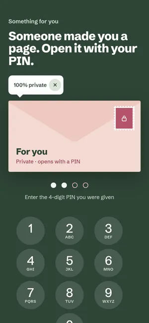 Screenshot of a sample page: the envelope and PIN keypad